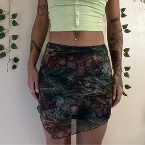 Wild Fable Asymmetrical Sheer Skirt - Black and Green
